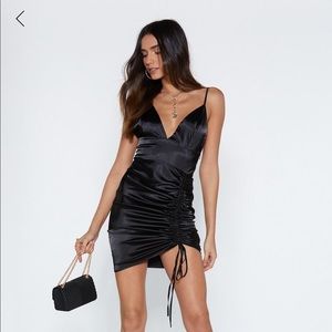Black satin scrunch dress